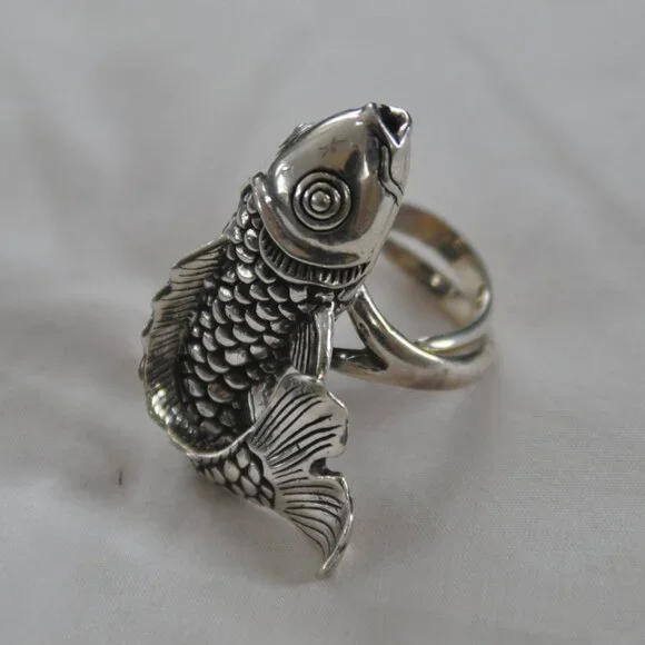 Huge Sterling Silver Koi Fish Statement Ring - Picture 3 of 5